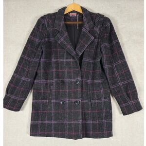 NEW YORK GIRL Plaid Double Breasted Blazer Jacket Women Size 8 Purple Black‎